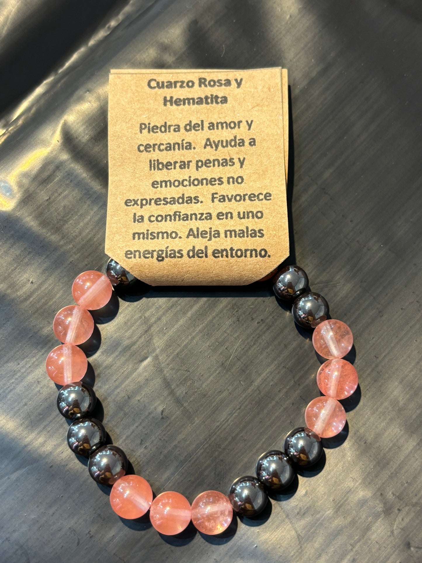 Pulsera Cuarzo Rosa y Hematita