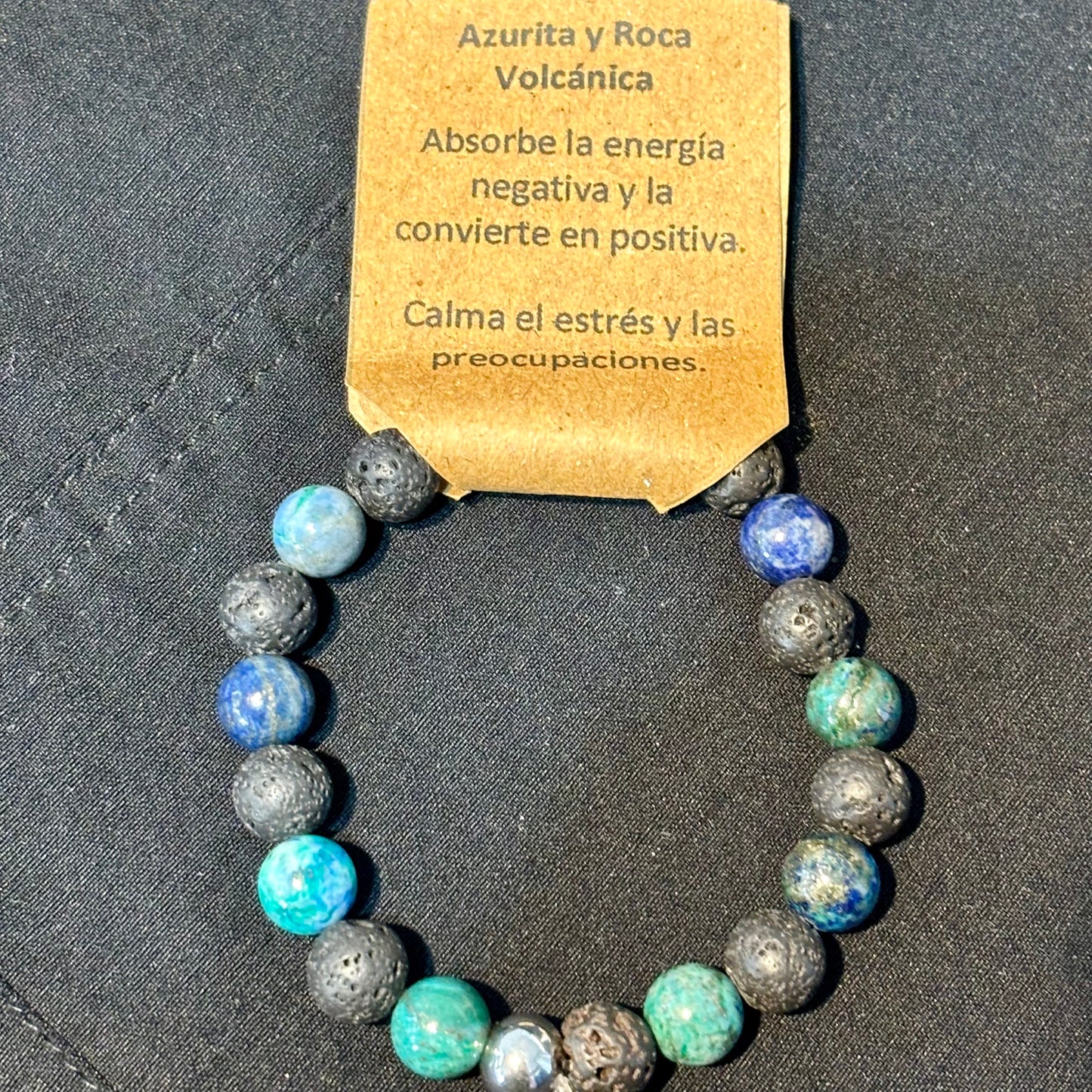 Pulsera Azurita y Roca Volcánica