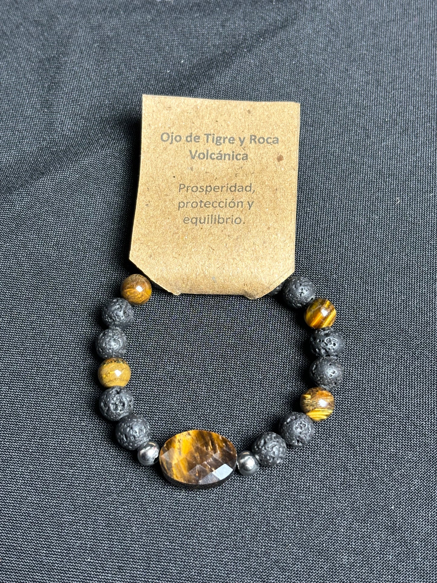 Pulsera Ojo de Tigre y Roca Volcánica