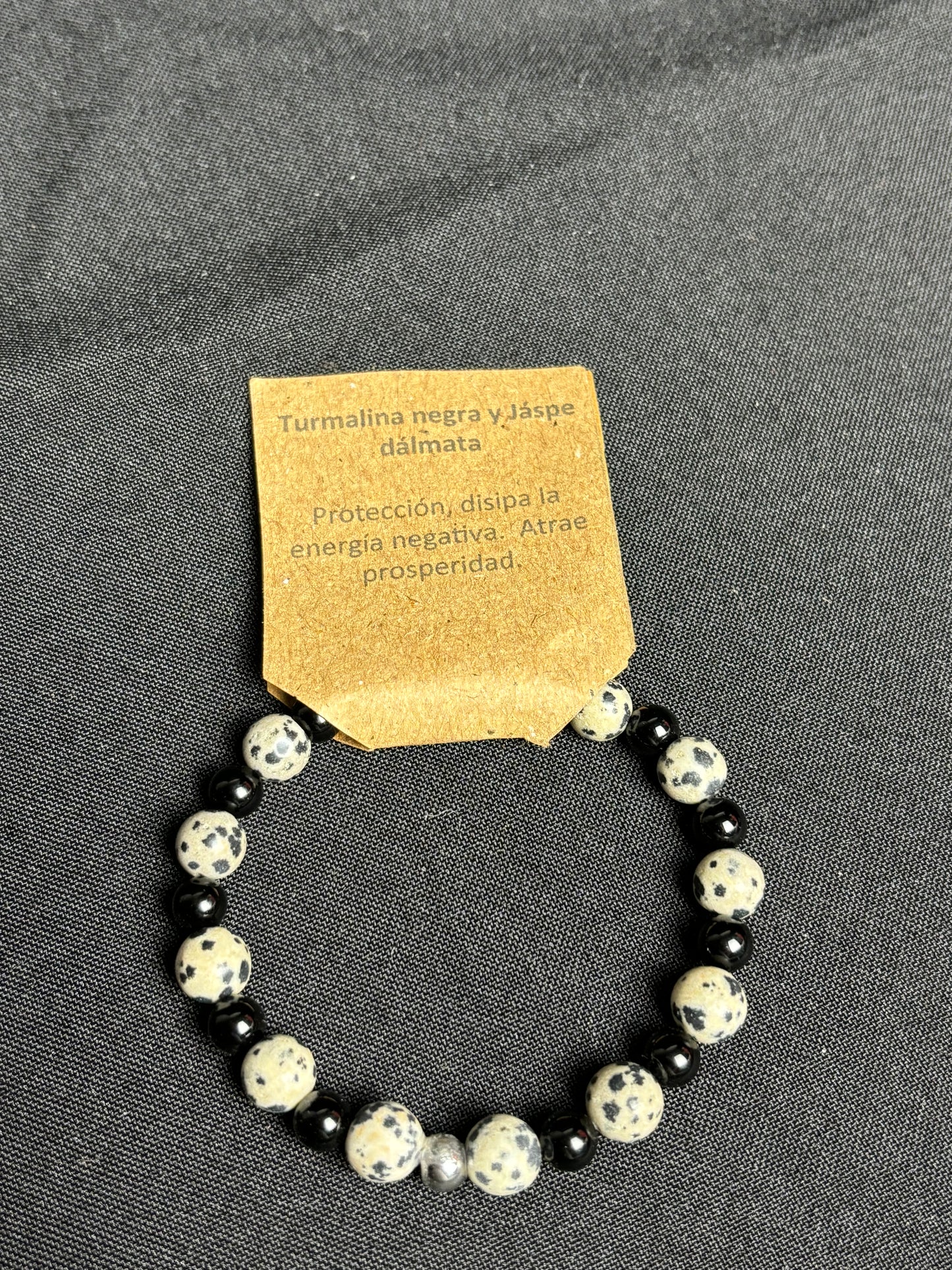 Pulsera Turmalina Negra y Jáspe Dálmata