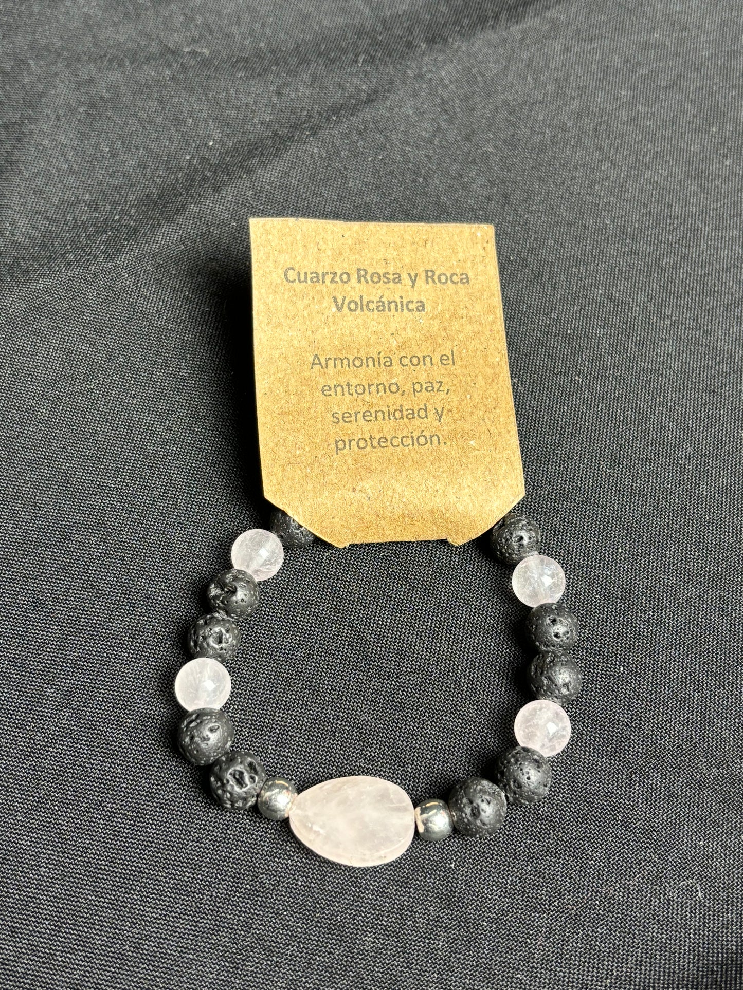 Pulsera Cuarzo Rosa y Roca Volcánica