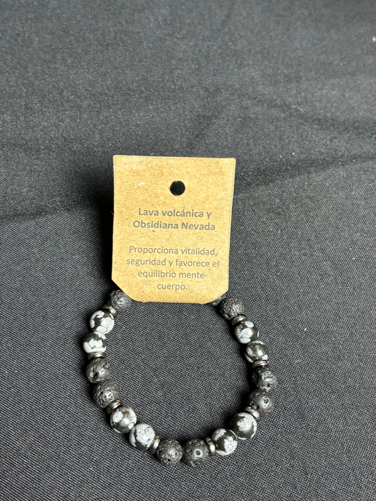 Pulsera Lava Volcánica y Obsidiana Nevada