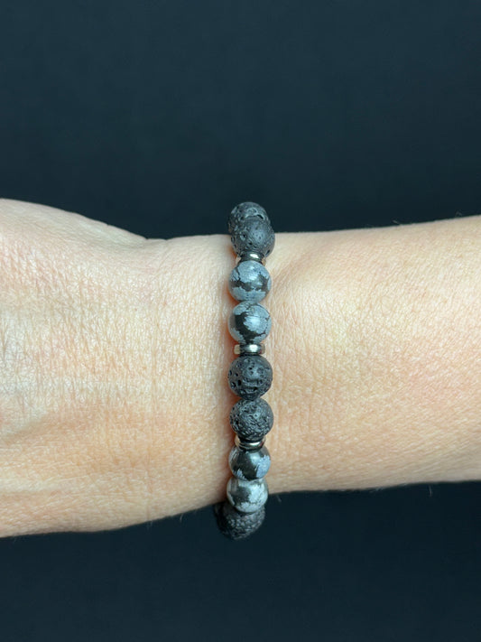 Pulsera Lava Volcánica y Obsidiana Nevada