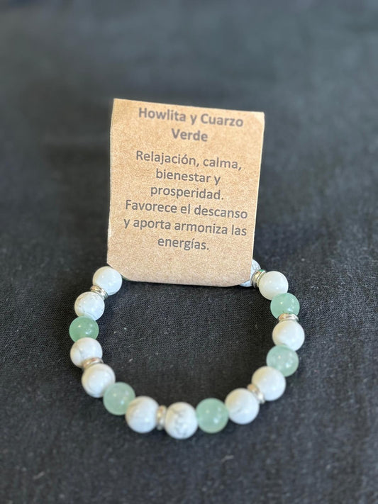 Pulsera Howlita y Cuarzo Verde